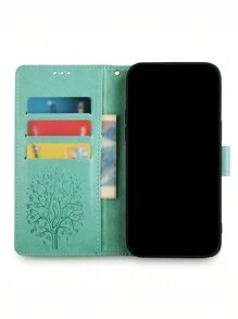 keyunfei 1入組綠色森林壓花圖案卡槽支架附皮繩和 PU 翻蓋手機殼相容於 Apple 11/三星 Galaxy A52/a52s/華為 P30 Lite/Poco X3 Pro/redmi A1 + /a2 + /Pixel 7a/oppo Reno 7 4g/oneplus Nord N100/華為Nova 9/榮耀50 - 綠色 - 查看 4