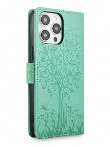 keyunfei 1入組綠色森林壓花圖案卡槽支架附皮繩和 PU 翻蓋手機殼相容於 Apple 11/三星 Galaxy A52/a52s/華為 P30 Lite/Poco X3 Pro/redmi A1 + /a2 + /Pixel 7a/oppo Reno 7 4g/oneplus Nord N100/華為Nova 9/榮耀50 - 綠色 - 查看 3