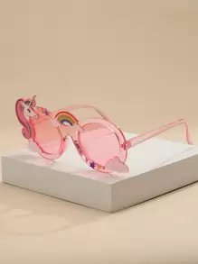 1pc Kids' Stylish Unicorn & Rainbow Decorated Oval Fashion Glasses