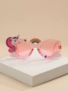 1pc Kids' Stylish Unicorn & Rainbow Decorated Oval Fashion Glasses