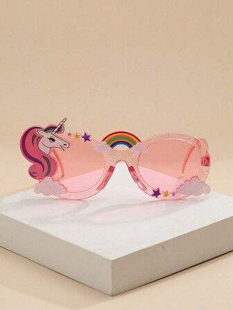 1pc Kids' Stylish Unicorn & Rainbow Decorated Oval Fashion Glasses