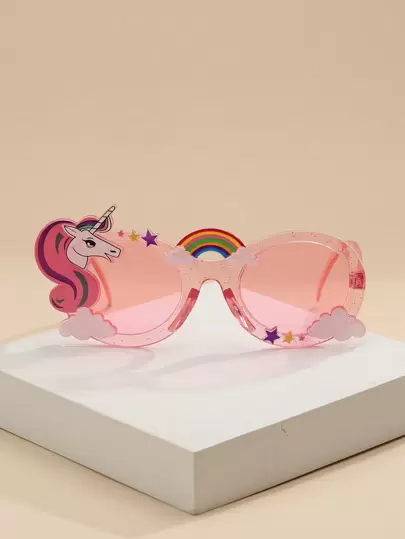1pc Kids' Stylish Unicorn & Rainbow Decorated Oval Fashion Glasses