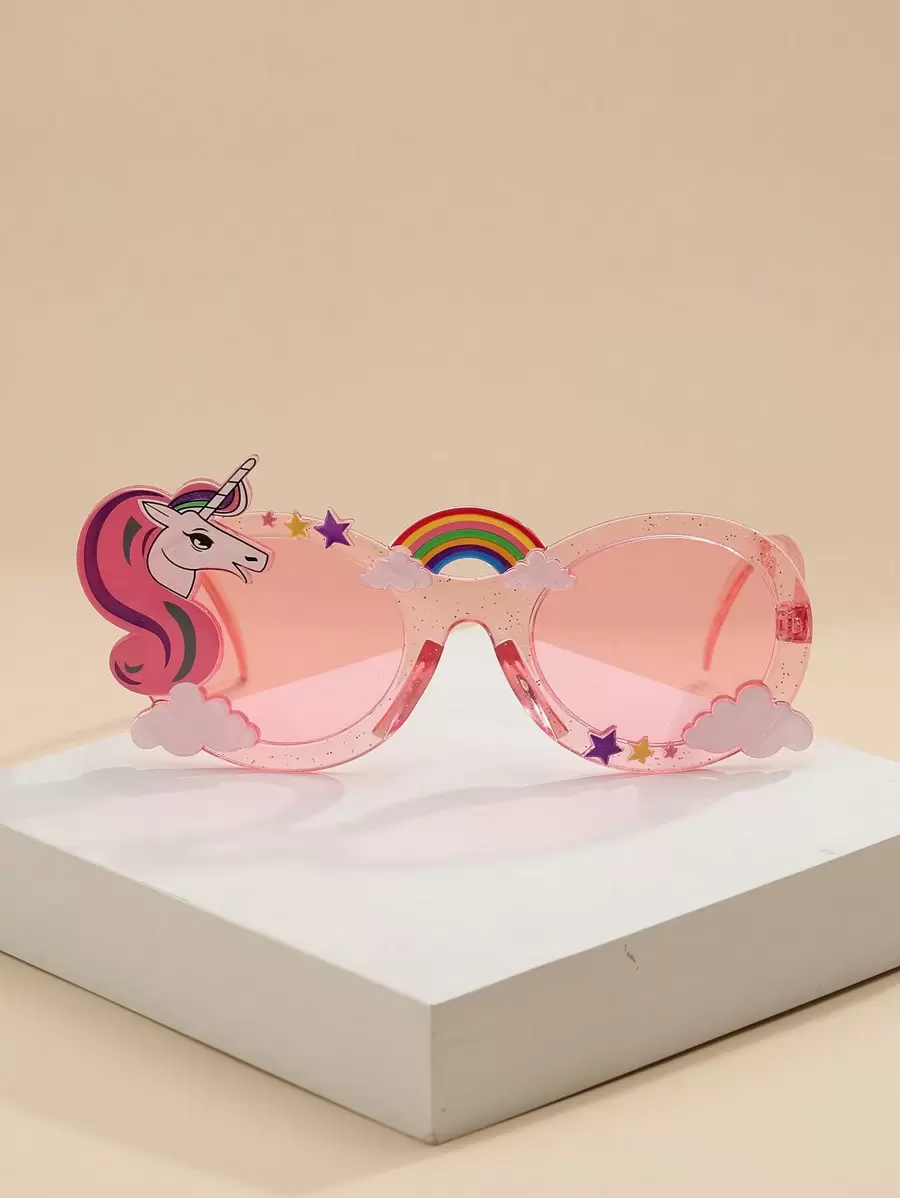 1pc Kids' Stylish Unicorn & Rainbow Decorated Oval Fashion Glasses