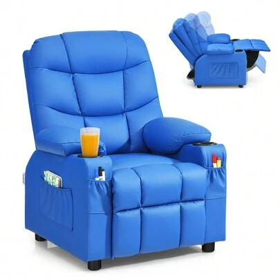 Lifezeal Kids Youth Recliner Chair PU Leather W/Cup Holders & Side Pockets