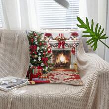 1pc Christmas Santa Claus With Gifts Printed Pillow Cover For Home Decoration, Soft Peach Skin Cushion Cover For Office Decor (pillow Core Not Included) - Burgundy - View 2