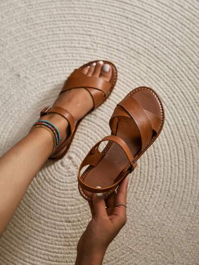 New Summer Fairy Casual Slip-On Sandals, Flat Low-Heel Design, Suitable To Pair With Dresses, Minimalist Stylish Women Sandals, Lightweight & Comfortable Beach Sandals, Solid Color