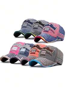 FADZOYLE 1頂女式灰色復古牛仔帽，磨損邊緣棒球帽，新時尚字母情侶棒球帽，適用於戶外活動街頭