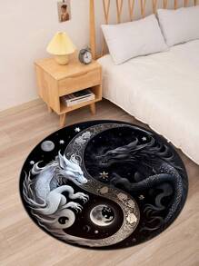 1pc Yin Yang Eight Diagrams Dragon Shaped Round Carpet Home Decor Carpet ,Room Decor - Multicolor - View 4
