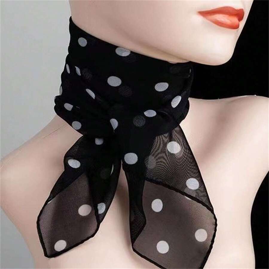 1pc 2023 New Arrival Ladies' Polka Dot Printed Small Square Scarf, Versatile Neck Wrap For Decoration And Protection In All Seasons Bandana,Hair Band,Head Band Ideal For Dressing Up Your Look