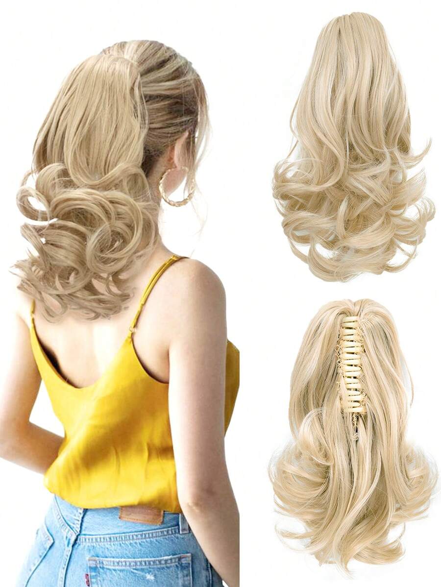 下巴夹马尾辫延长 12 英寸卷曲爪夹在头发马尾卷曲波浪合成发纤维假发适合女性时尚派对圣诞新年礼物适合女性、Y2K、音乐节、圣诞派对度假和所有季节