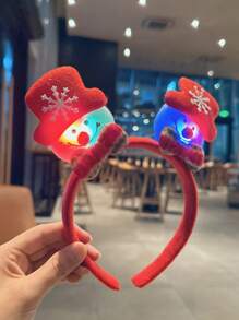 1pc Light-up Double-headed Snowman Christmas Headband, Glowing Adult & Kids Costume Hair Accessory For Christmas Party, Festival Decoration