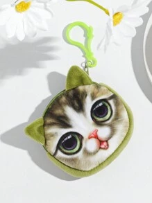 1pc Green Cartoon Cat Mini Zipper Coin Purse, Lovely Small Wallet - Green - View 2