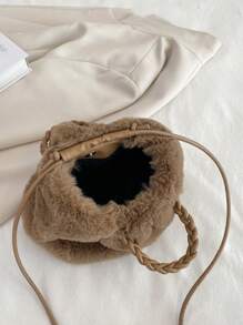 蓬鬆、毛絨、柔軟、毛絨 1入組素色毛絨質感手提包，適合女士日常裝扮，適合女孩、女士、大學生、菜鳥和白領，適合工作、辦公室、通勤、秋冬、暖冬, 秋季 , 冬季必備 - 灰色 - 查看 5