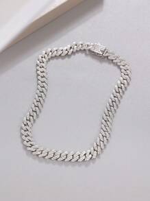 CVNANA 1pc European And American Style Deluxe Rhinestone-inlaid Necklace Or Bracelet For Women And Men, Available In Gold And Silver Plating, Various Sizes - Silver - View 15