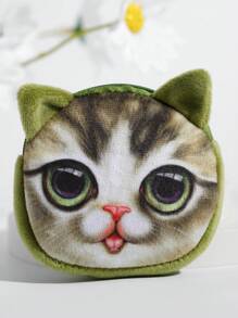 1pc Green Cartoon Cat Mini Zipper Coin Purse, Lovely Small Wallet - Green - View 1