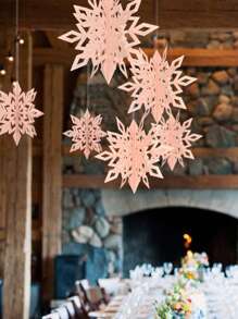 6 件裝聖誕鏤空折疊雪花形吊墜、婚禮和創意裝飾品 - 粉色 - 查看 1