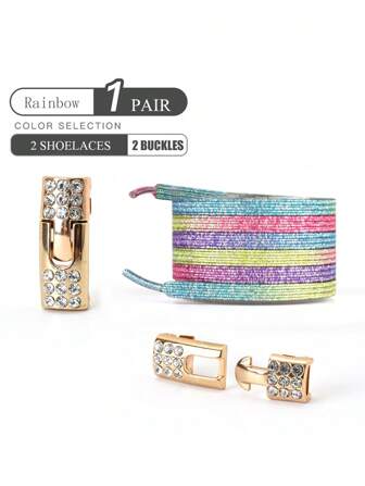 1 paar elastische veters met strass gesp en parelmoer glanzende snoepkleuren, geschikt voor sneakers en sportschoenen, casual schoenen, witte schoenen, basketbalschoenen, sneakers, hardloopschoenen zomer