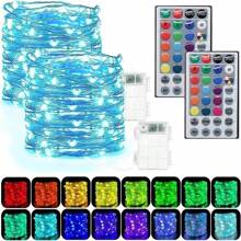 Đèn dây đồng đồng bộ 7 màu, 100 đèn LED đổi màu có điều khiển từ xa, chạy bằng pin, đèn dây trang trí chống nước cho đám cưới, hiên nhà, sân vườn, trang trí Giáng sinh - Nhiều màu - Xem 1