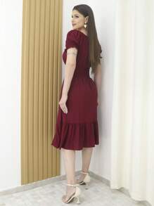 Women Dresses - 酒紅色 - 查看 2