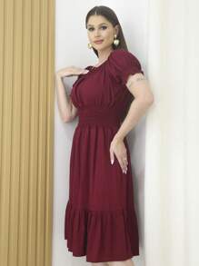 Women Dresses - 酒紅色 - 查看 3