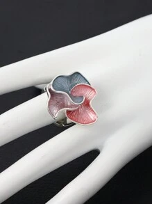 1pc Fashionable Elastic Metal Ring With Open End & Multicolor Flower Design, For Women's Daily Wear - Grey - View 6
