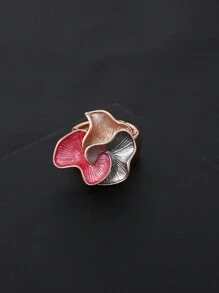1pc Fashionable Elastic Metal Ring With Open End & Multicolor Flower Design, For Women's Daily Wear - Grey - View 5