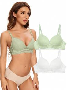 2pcs Lace Trimmed Underwear Set - Multicolor - View 1