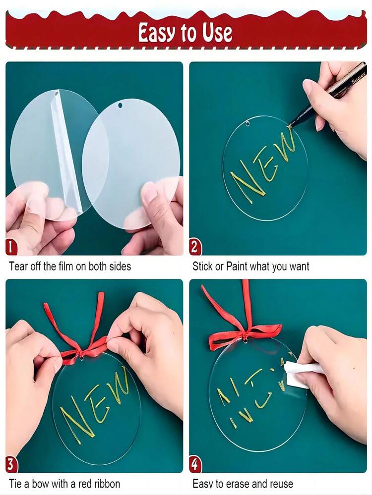 30Pcs/Set Acrylic Christmas Tree Ornament Blank Transparent Acrylic Disc, DIY Blank Christmas Round Keychain Decoration  For DIY Xmas Craft Christmas Tree Top Pendant New Year Christmas Party Interior Decoration - Clear - View 6