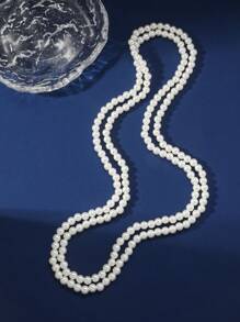 1pc Faux Pearl Beaded Long Necklace, Fashionable And Versatile