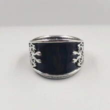 Mujer Anillo nuevo negro esmalte con con patrón floral para hombres & - Negro - Ver 4
