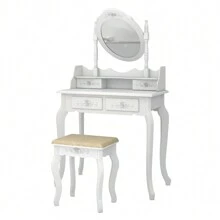 4-Drawer Removable Mirror Dresser Vanity Table White - trắng - Xem 7