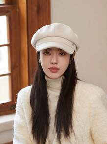 CHICVUE One Four-Pointed Star Design Beret Hat For Women, Spring/Summer/Autumn/Winter, Korean Style, Versatile, Face-Shaping Gifts