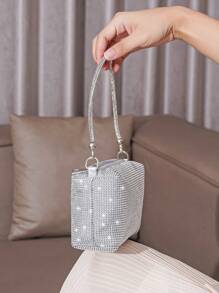 Vincy閃爍手提包迷人的閃爍和宝石石鑽，豪华奢华，閃亮的銀色鑲嵌搭扣晚禮服手袋，晚宴包，閃石、人造珍珠適合派對女孩、女人、新娘，非常適合聚會、婚禮、舞會、晚宴或酒會使用 - 銀色 - 查看 6