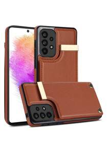 適用於三星Galaxy A12 A13 A14 A20 A30 A50 A51 A52 A53 A54 A70 A71 4G A73 5G的豪華皮革手機殼，帶有卡槽支架保護套 - 棕色 - 查看 2