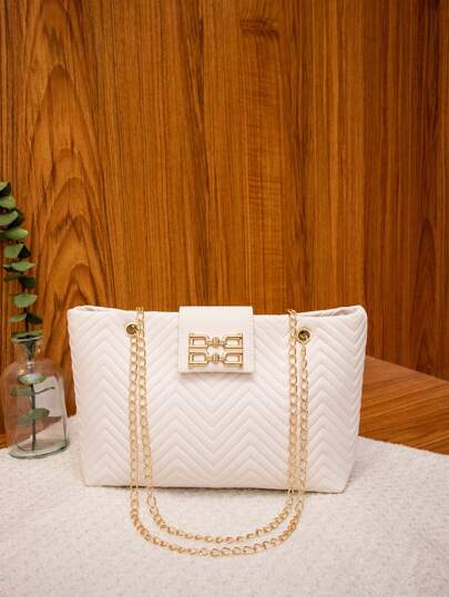 Borsa Da Donna Alla Moda Con Rilievo, Semplice Borsetta Con Tracolla A Catena Per Spalla E Tracolla