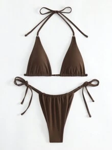Ensemble de bikini unicolore pour femme, maillot de bain pour plage d'été