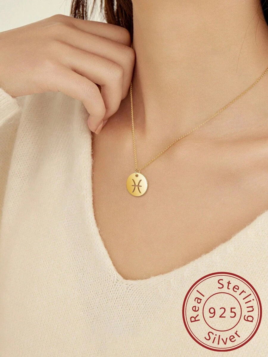 FOREVER QUEEN 925純銀黃道幣頸鍊圓盤12星座占星術名錄14k鍍金吊墜個性化項鍊女生禮物