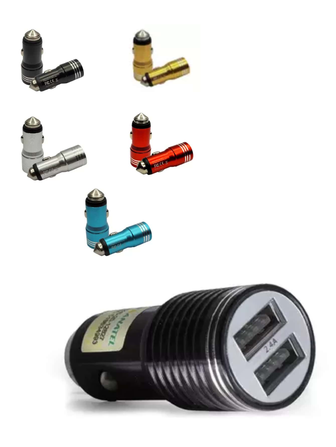 Carregador de carro display digital porta dupla usb adaptador para o telefone 2 saida - Multicolorido - Visão 1