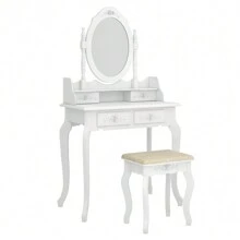 4-Drawer Removable Mirror Dresser Vanity Table White - trắng - Xem 5