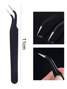 2 件防静电精密镊子，用于睫毛延长眉毛不锈钢镊子，修甲去除修复工具，美甲用品，美甲工具，美甲工具，返校，指甲，美甲工具，用于按压指甲 - 黑色 - 查看 4