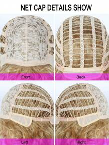 Golden Curly Wig With Bangs Medium Synthetic Wigs - 金色 - 查看 8