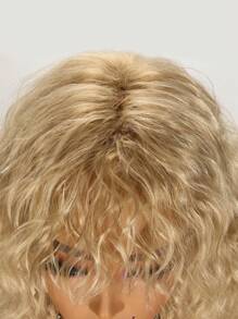 Golden Curly Wig With Bangs Medium Synthetic Wigs - 金色 - 查看 7