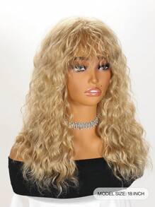 Golden Curly Wig With Bangs Medium Synthetic Wigs - 金色 - 查看 6