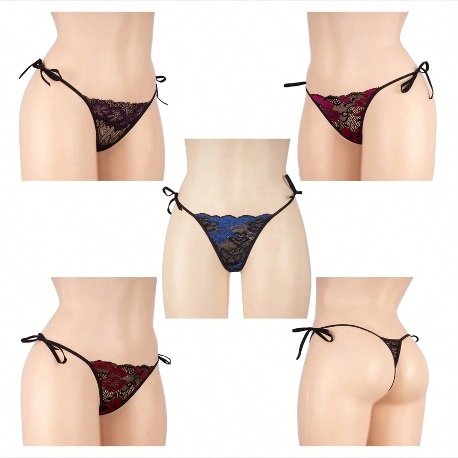 Paquete Surtido 5 Micro Tangas Amarre Y Triangulo Trasero - Negro - Ver 1