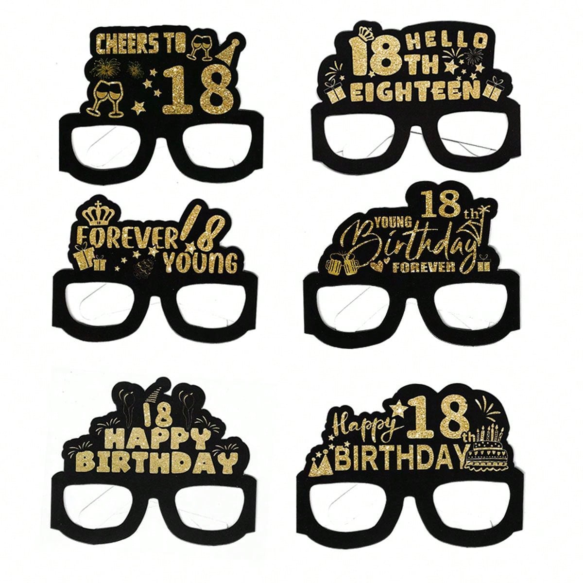 6pcs Paper Glasses Birthday Party Favors & Photo Booth Props (18/21/30