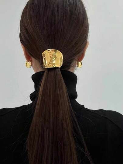 1 pieza Pasador de pelo metálico calado con dientes para coleta, accesorios para el cabello dorados, pinzas para el cabello, artículos escolares