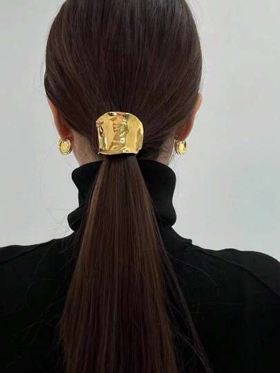 1个金属镂空发夹马尾辫发圈，带齿街头发夹，金色发饰，发卡爪夹，学习用品，头部饰品