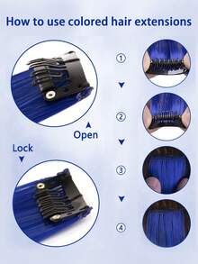 1pc Blue Clip In Long Straight Synthetic Hair Extension - Blue - View 4