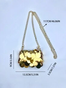 1 Pieza Bolso Cruzado De Moda De Pu Decorado Con Lentejuelas Doradas