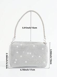 Vincy閃爍手提包迷人的閃爍和宝石石鑽，豪华奢华，閃亮的銀色鑲嵌搭扣晚禮服手袋，晚宴包，閃石、人造珍珠適合派對女孩、女人、新娘，非常適合聚會、婚禮、舞會、晚宴或酒會使用 - 銀色 - 查看 2